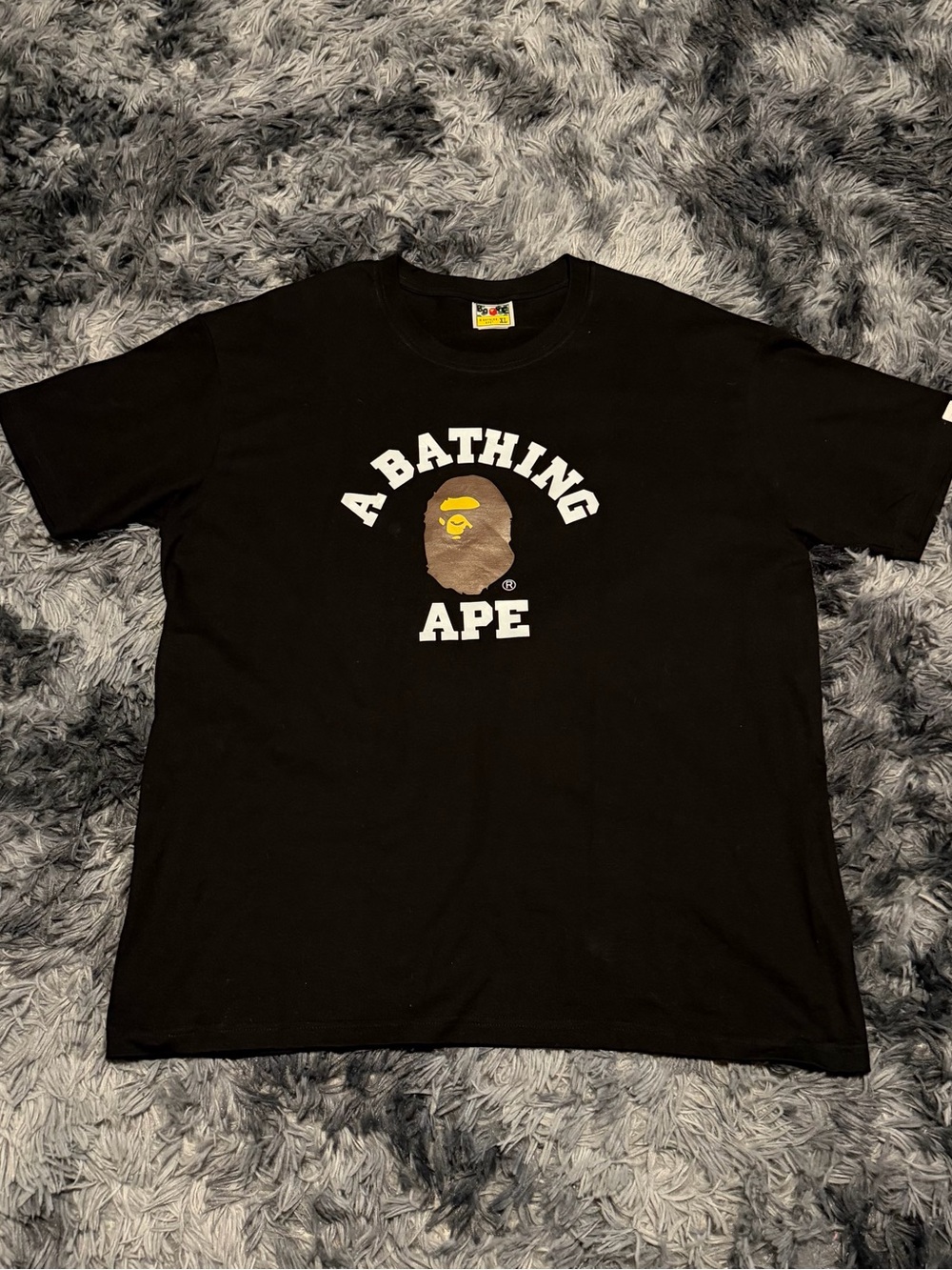 Bape Black Tee with Multicolor Logo Tag
